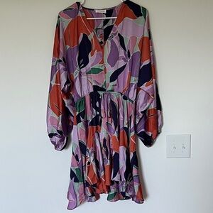 Vestique Colorful Floral Long Sleeve Dress| Size M